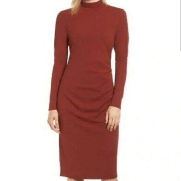 Chelsea28 Rust Red Mockneck Long Sleeve Dress Size M - Picture 3 of 8